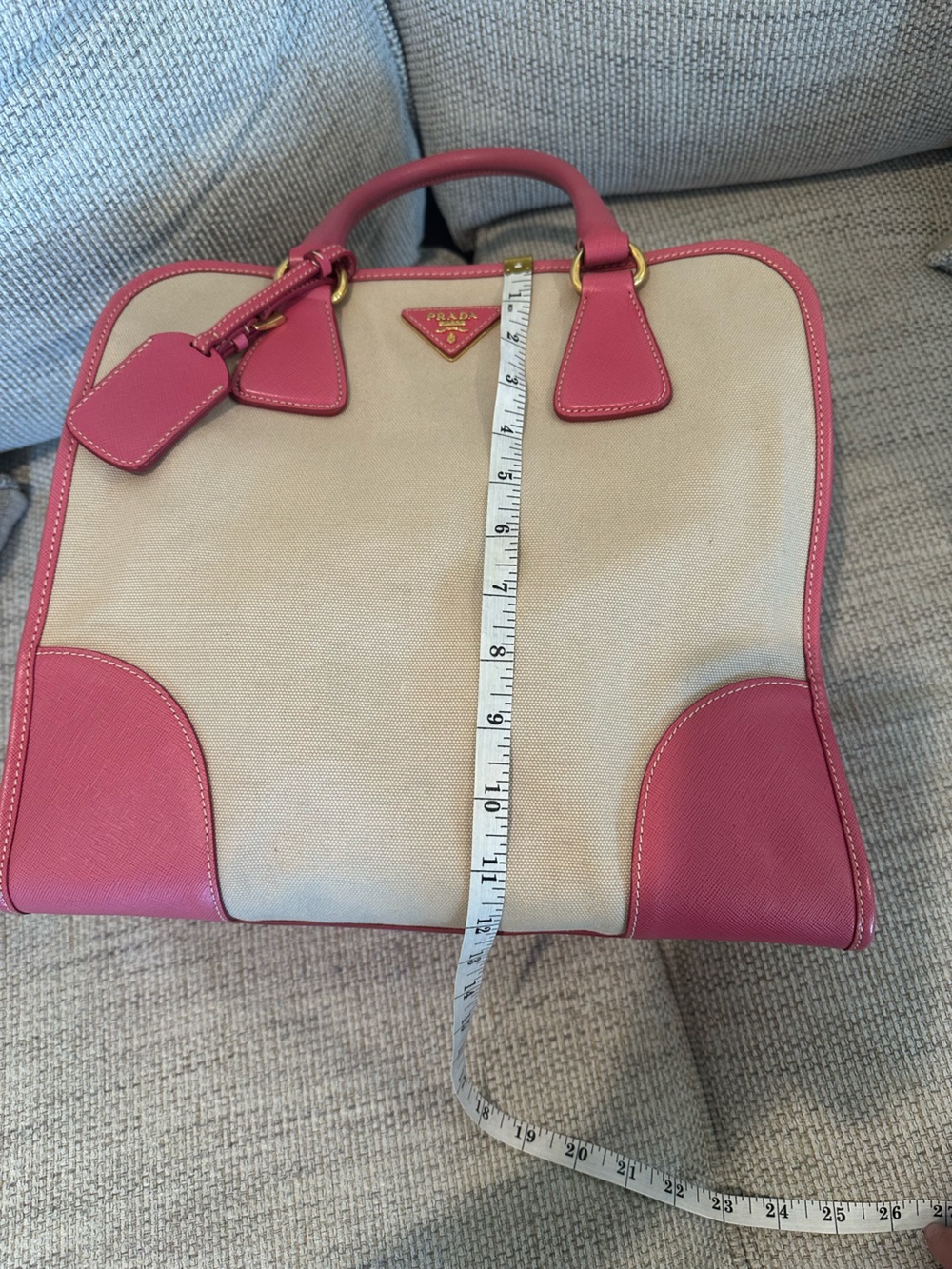 Prada Beige And Pink Canvas And Leather Tote - Picture 15 of 16